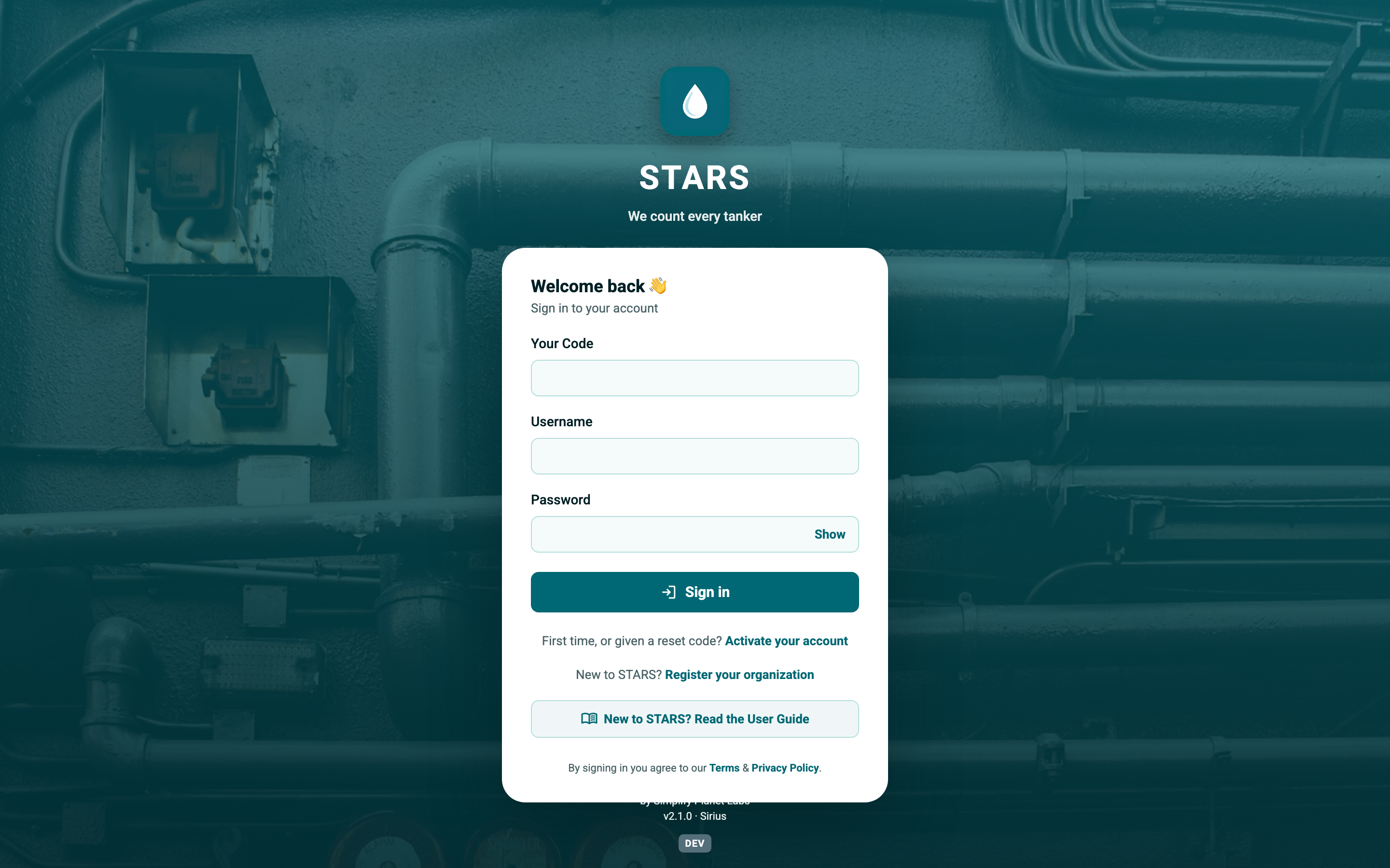 STARS screenshot: login-screen