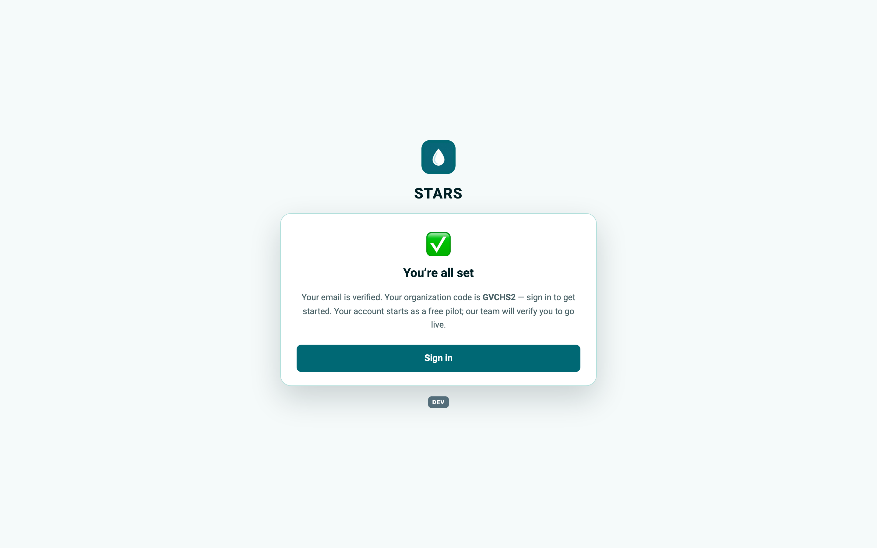 STARS screenshot: register-done