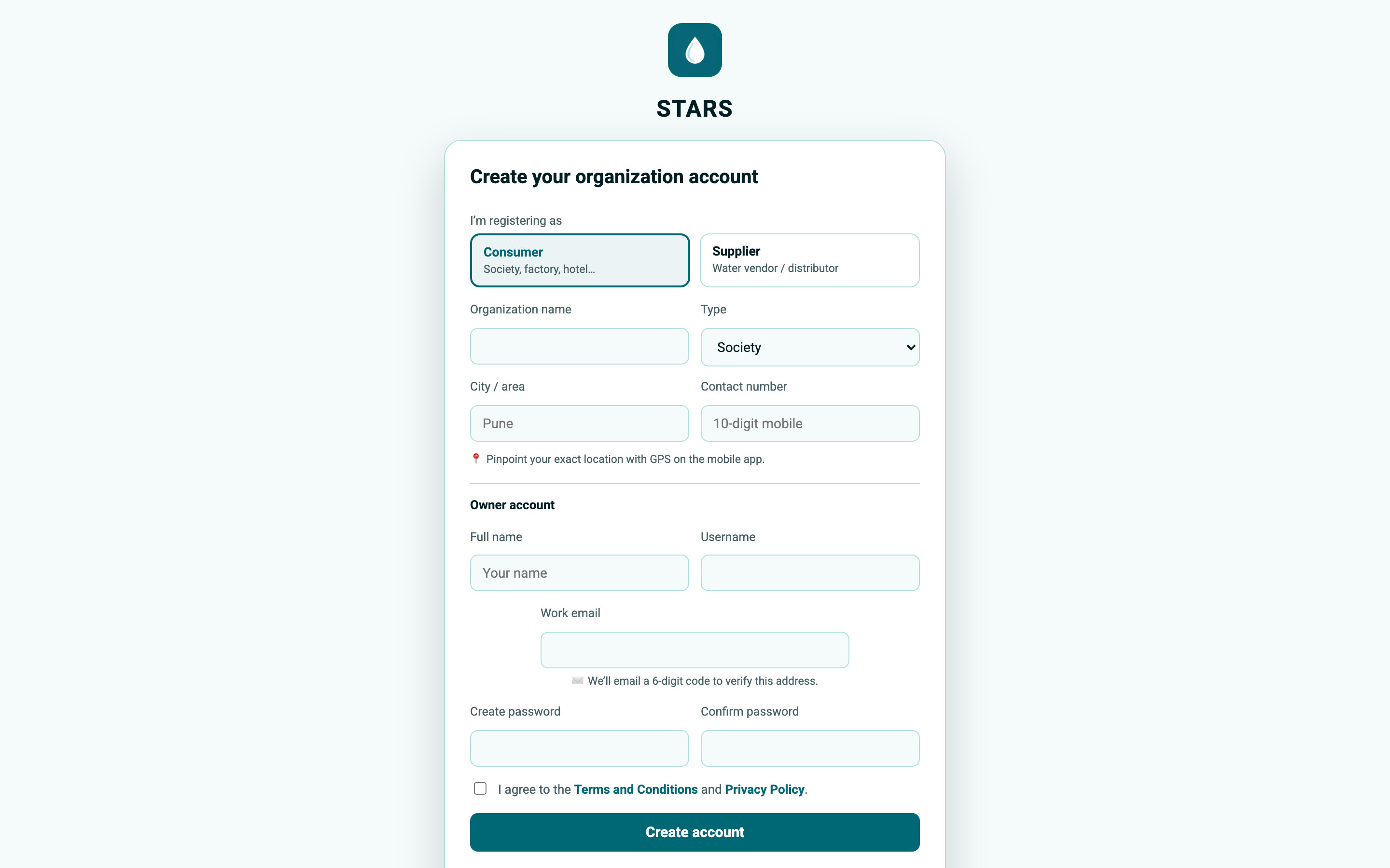STARS screenshot: register-form