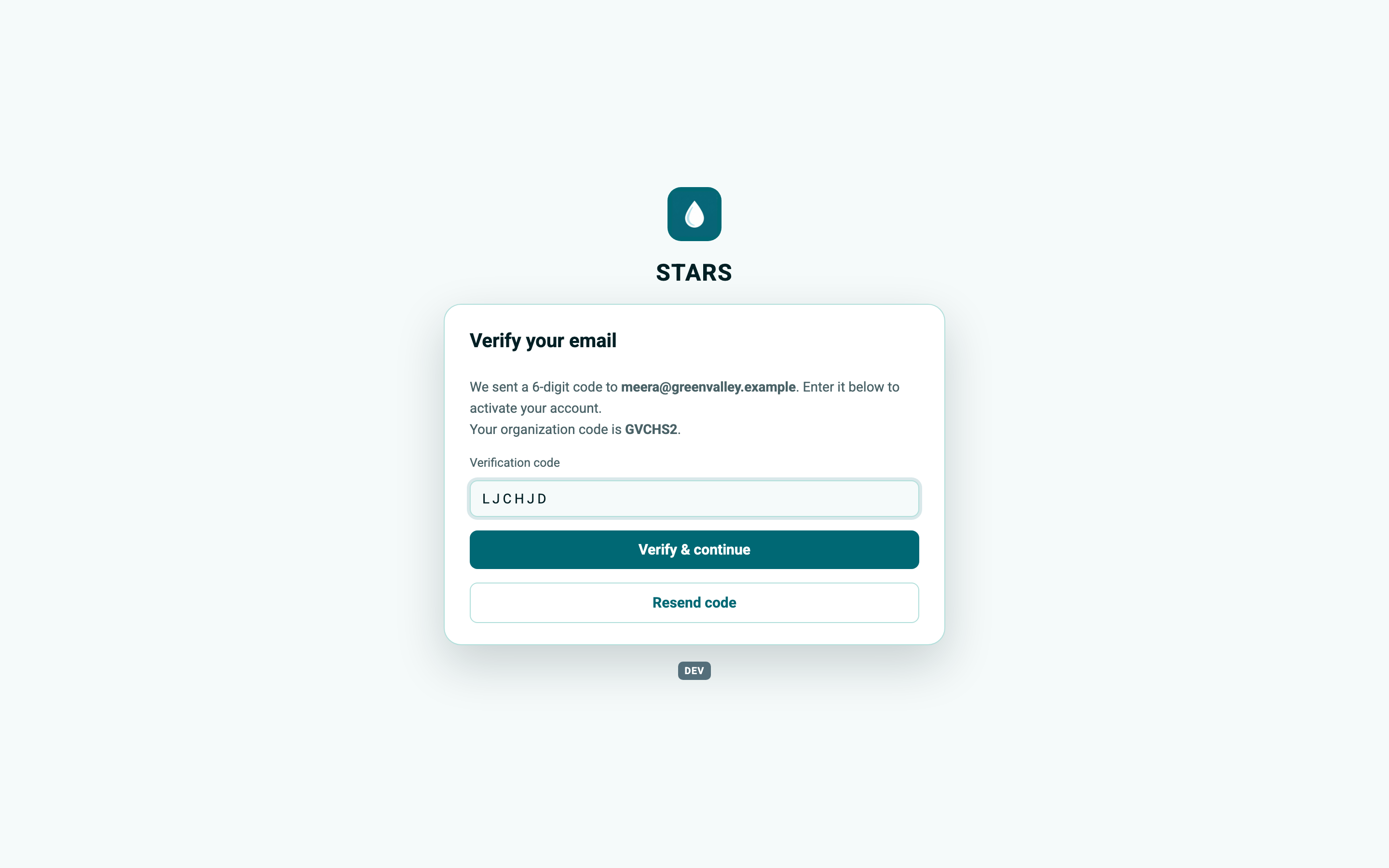 STARS screenshot: register-otp