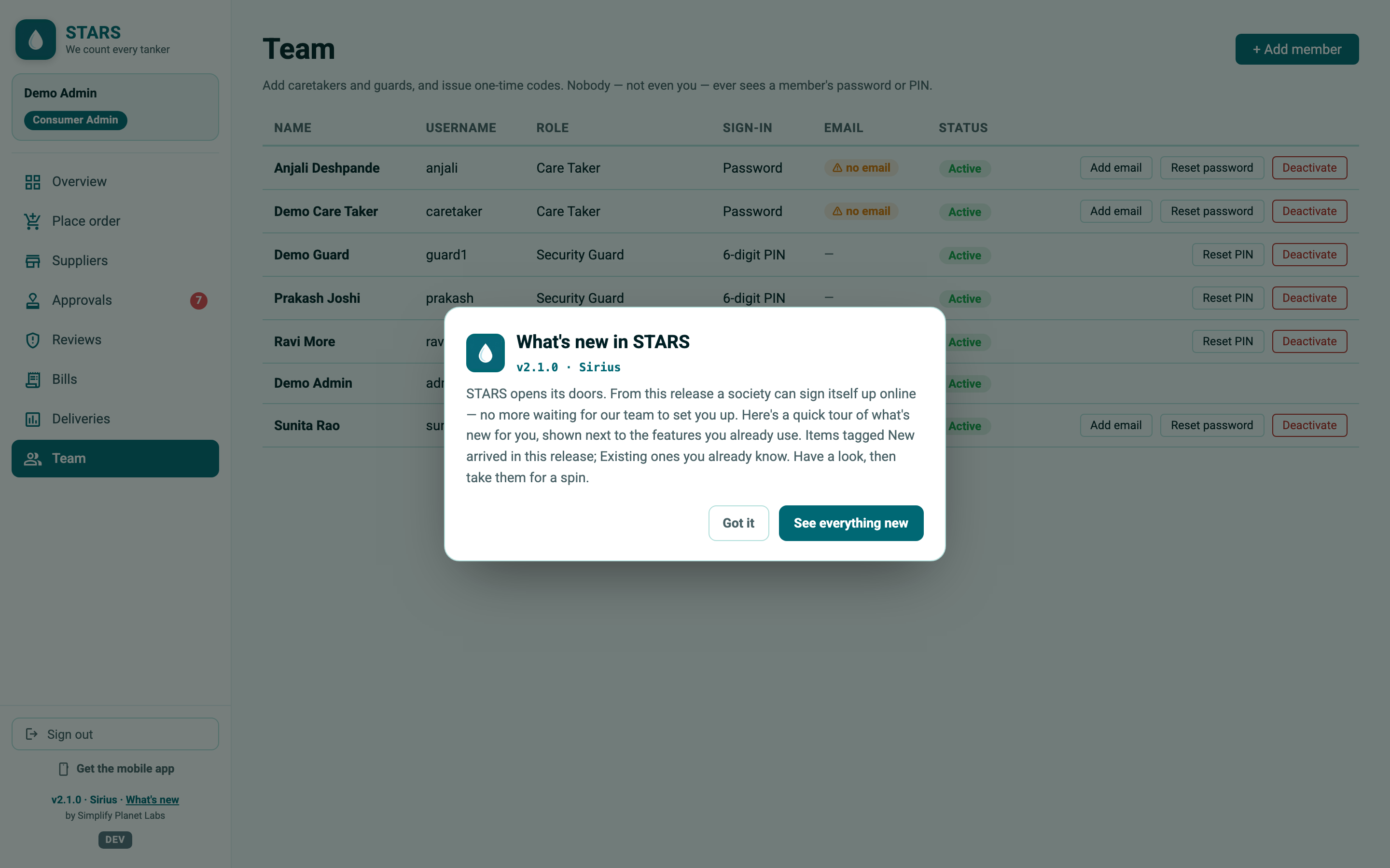 STARS screenshot: team-add-member